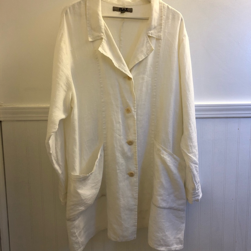 EUC-FLAX -White Linen Jacket/ Blazer Size Large